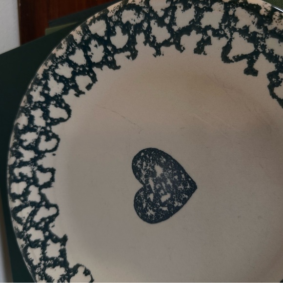 Vintage Folk Craft Heart Patterned Plate Green Ceramic Stoneware Tienshan - Picture 3 of 5